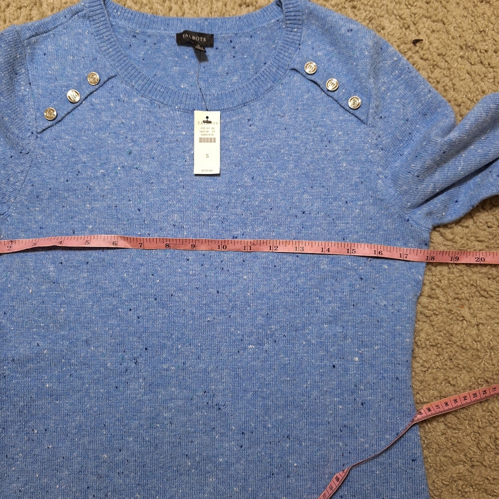 NWT Talbots Blue Speckled Sweater Dress Knit Button Shoulder 3/4 Sleeve Sz Small - Picture 5 of 7